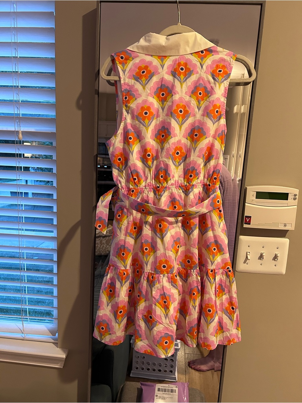 entro Sleeveless Floral Shirt Dress in Pink and Orange with White Collar - Picture 5 of 8